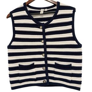 Joie Nautical Stripe Sleeveless Sweater Vest Navy & White Size Large